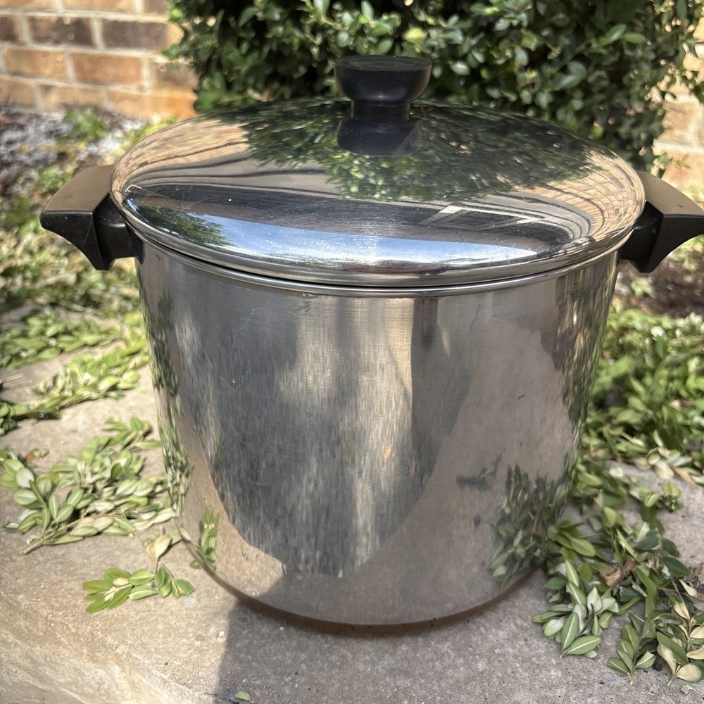 Vintage REVERE WARE 8 Quart Copper Bottom Stock Pot w/ Lid - Picture 2 of 9